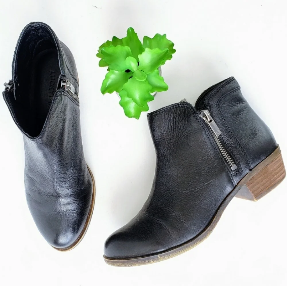 Lucky Brand Double Zipper Black Ankle Boots Bootie Size 6